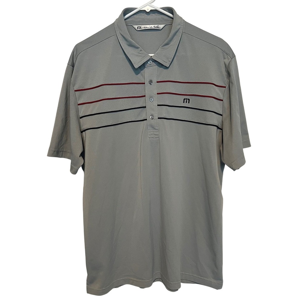 Travis Mathew Men's XL Polo Shirt Grey Striped Short Sleeve Performance Golf Tee